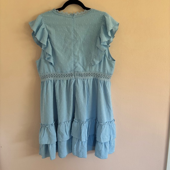 SHEIN Curve Plus Size 3X Baby Blue Ruffle Swiss Dot Flutter Sleeve Dress. - Picture 6 of 9